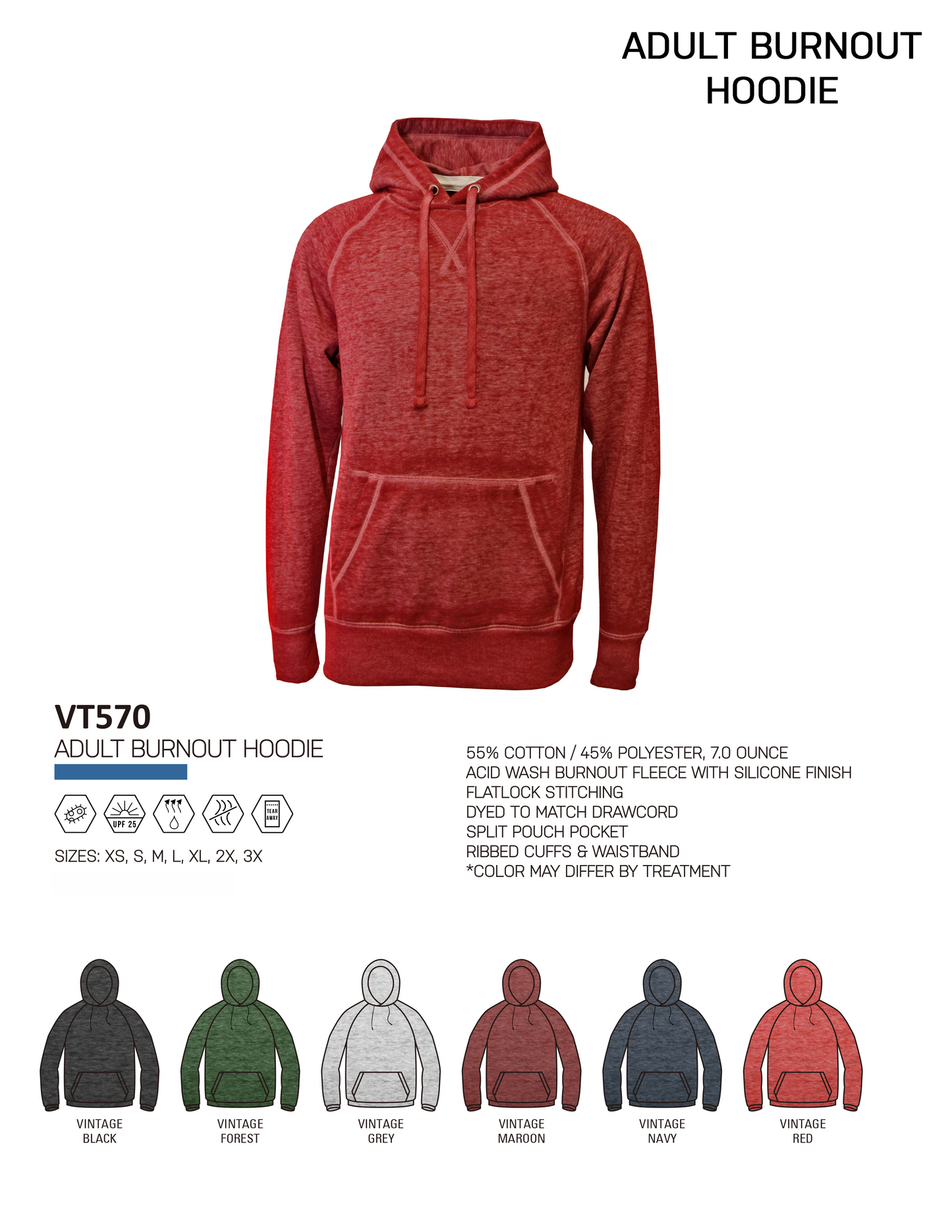 VT570 Adult Burnout Hoodies