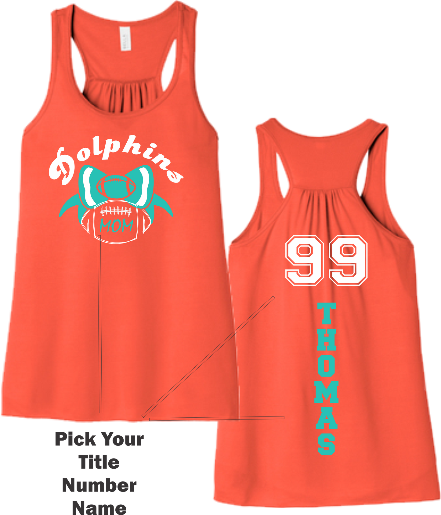 Personalized Dolphins Ladies Flowy Back Bella Canvas Tank Top or T Shirt