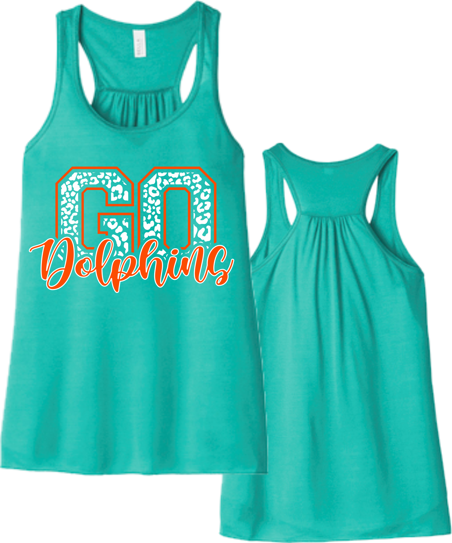 Go Dolphins Ladies Flowy Back Bella Canvas Tank Top or T Shirt