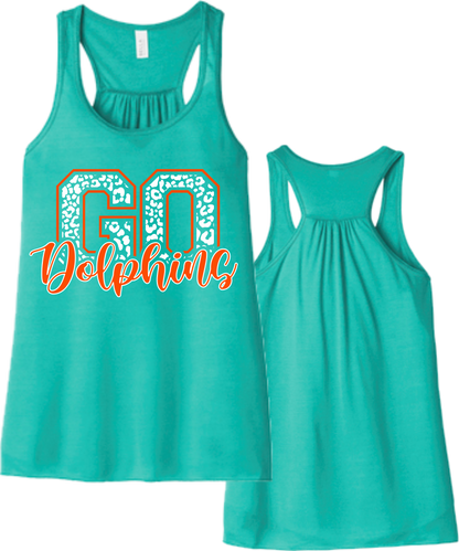 Go Dolphins Ladies Flowy Back Bella Canvas Tank Top or T Shirt