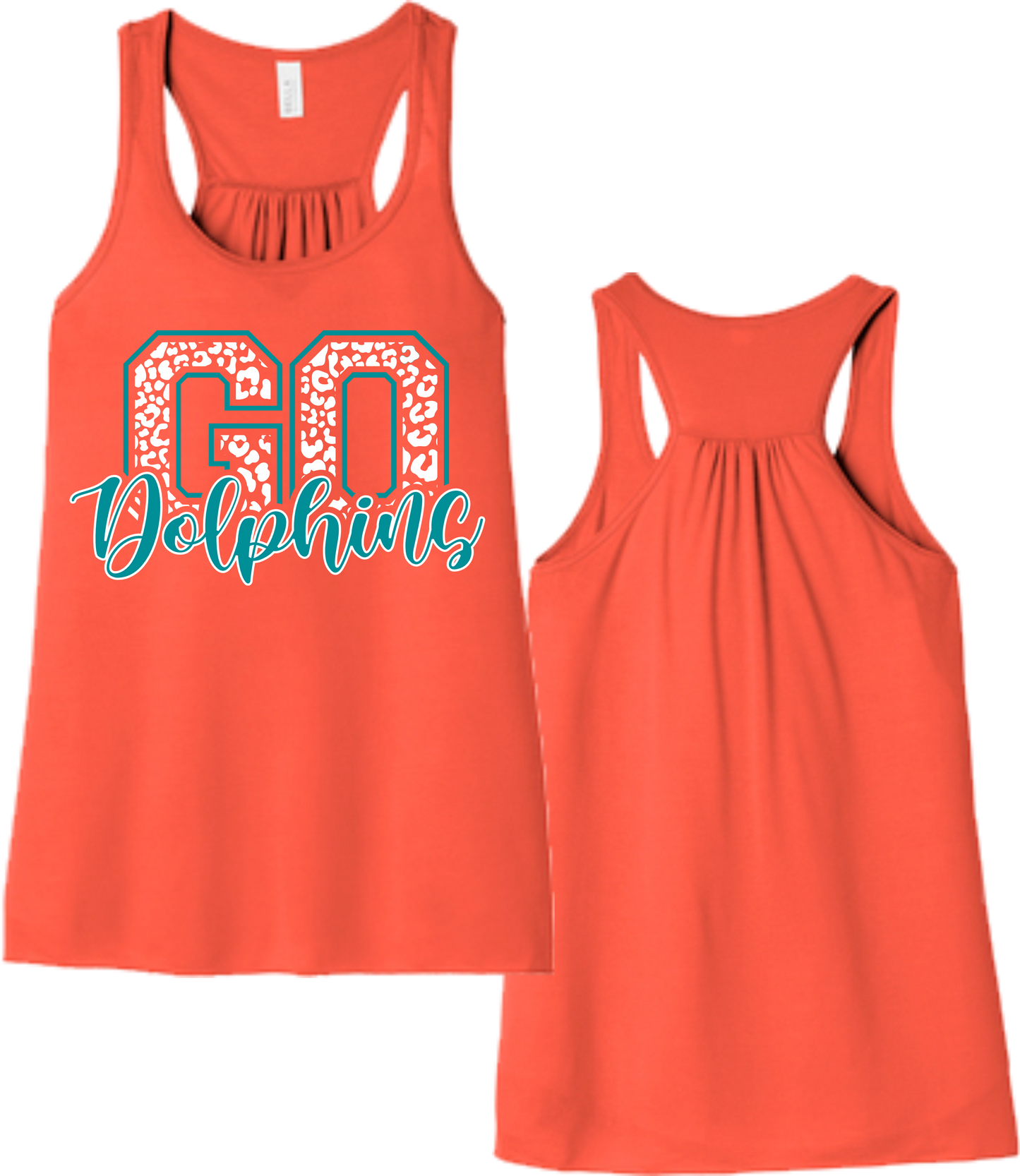 Go Dolphins Ladies Flowy Back Bella Canvas Tank Top or T Shirt