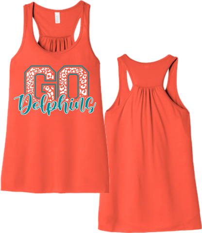 Go Dolphins Ladies Flowy Back Bella Canvas Tank Top or T Shirt