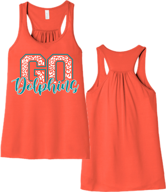 Go Dolphins Ladies Flowy Back Bella Canvas Tank Top or T Shirt