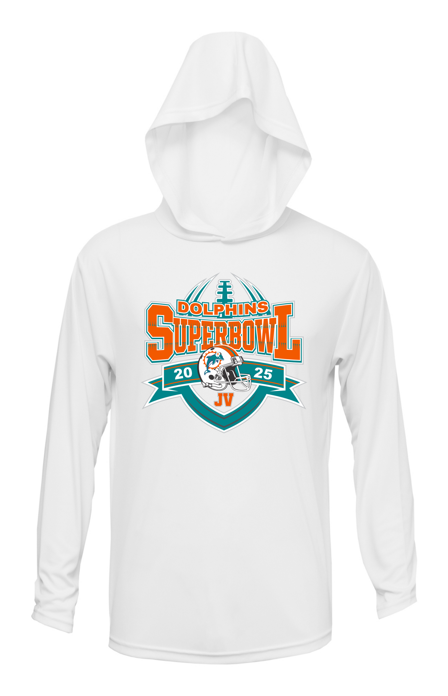 JV DOLPHINS SUPERBOWL HOODED DRI FIT LONG SLEEVE SHIRT