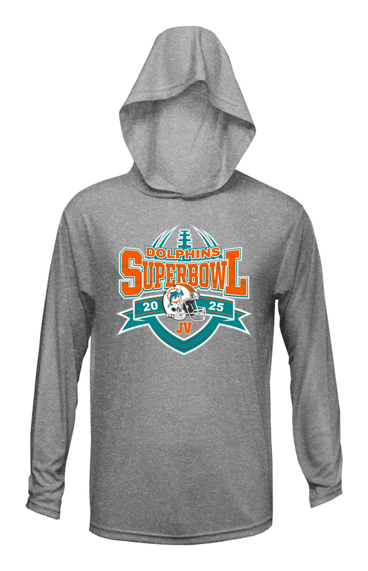 JV DOLPHINS SUPERBOWL HOODED DRI FIT LONG SLEEVE SHIRT