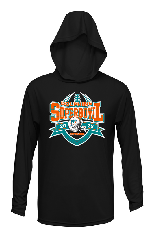 SOPHOMORE DOLPHINS SUPERBOWL HOODED DRI FIT LONG SLEEVE SHIRT
