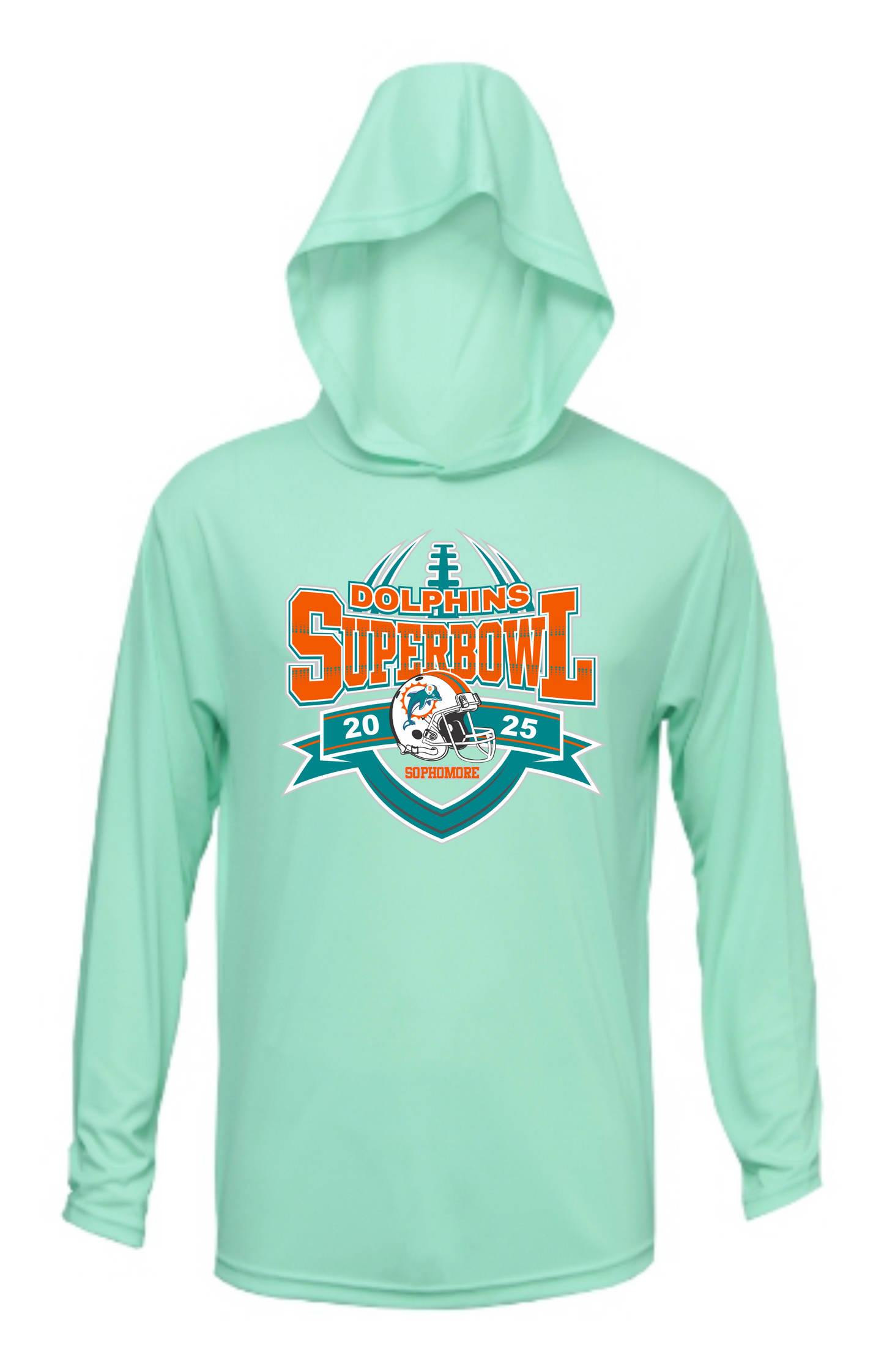 SOPHOMORE DOLPHINS SUPERBOWL HOODED DRI FIT LONG SLEEVE SHIRT