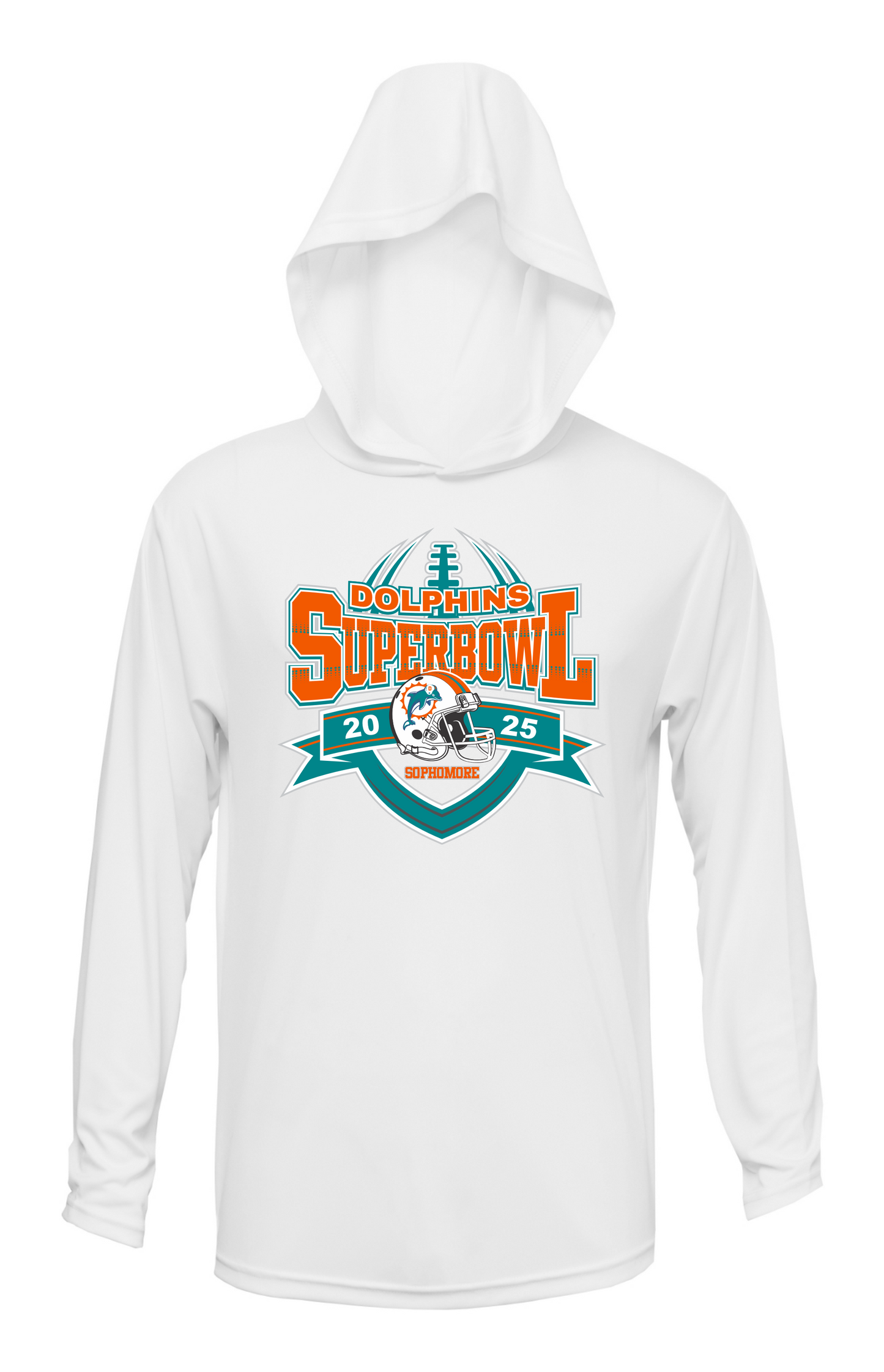 SOPHOMORE DOLPHINS SUPERBOWL HOODED DRI FIT LONG SLEEVE SHIRT