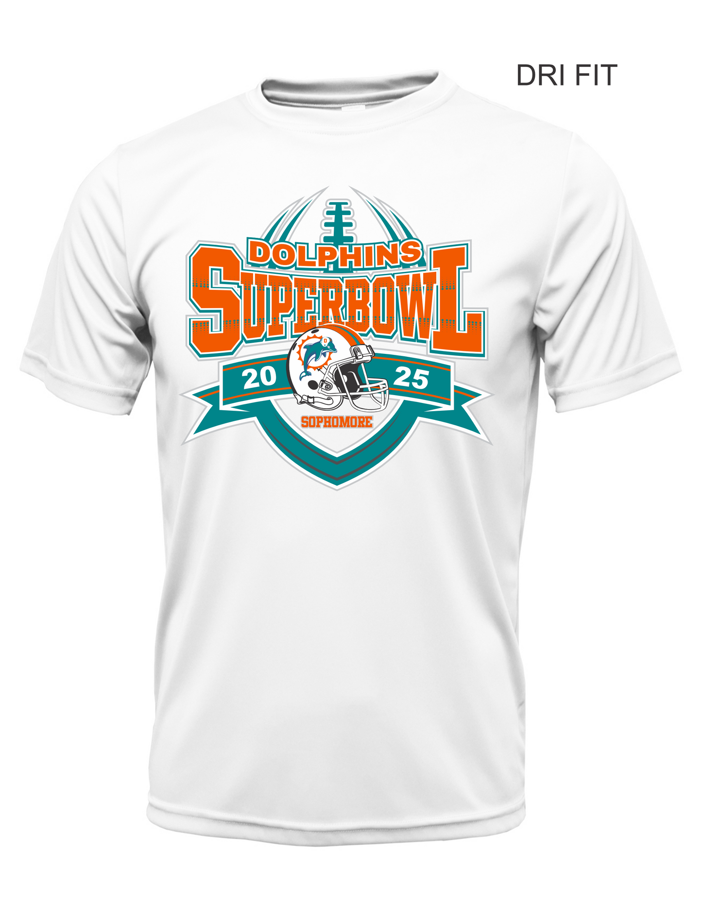 SOPHOMORE DOLPHINS SUPERBOWL DRI FIT TEE 2025