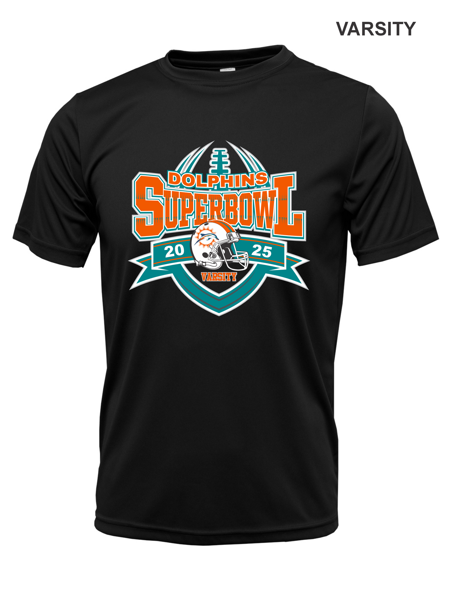 VARSITY DOLPHINS SUPERBOWL DRI FIT TEE 2025