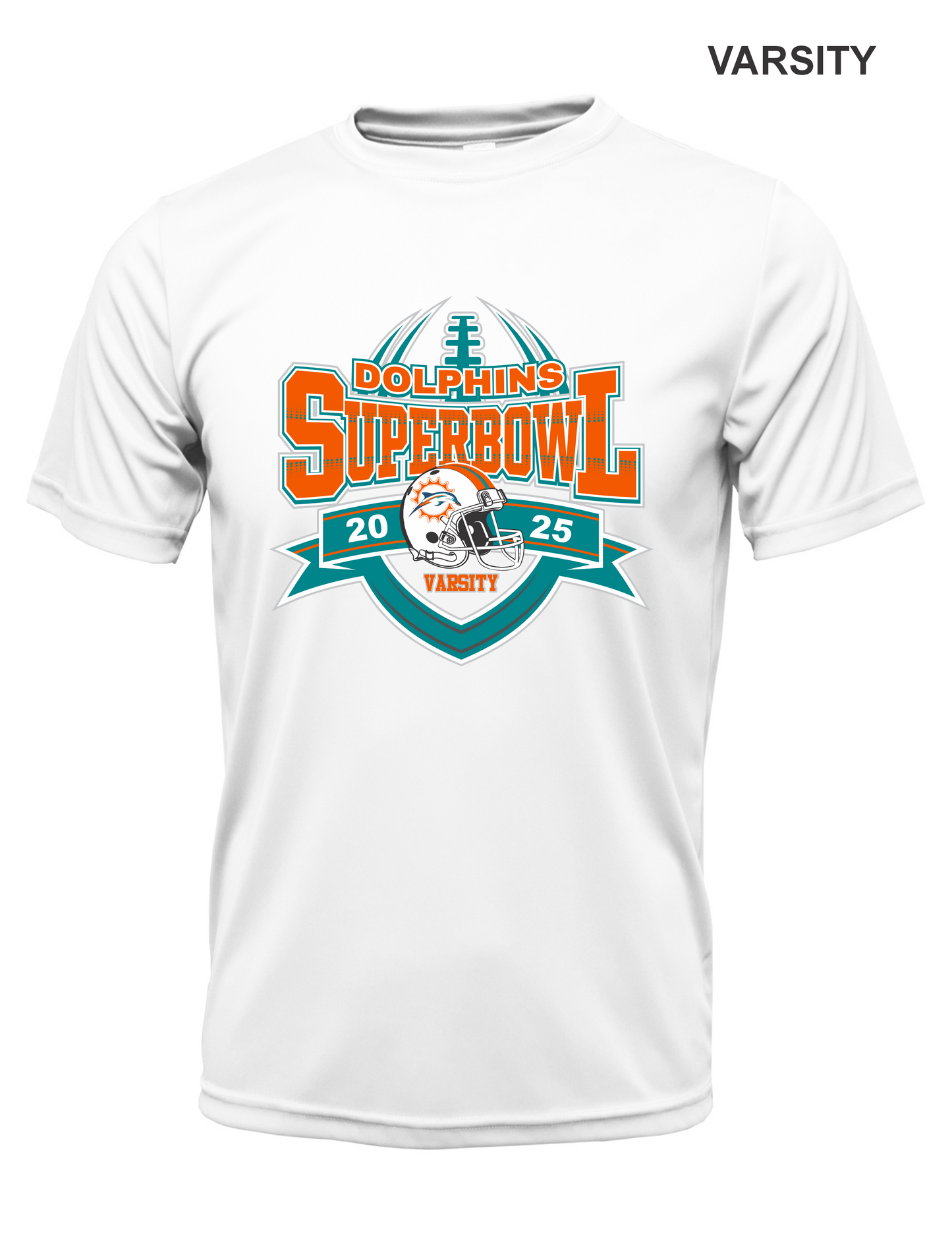 VARSITY DOLPHINS SUPERBOWL DRI FIT TEE 2025
